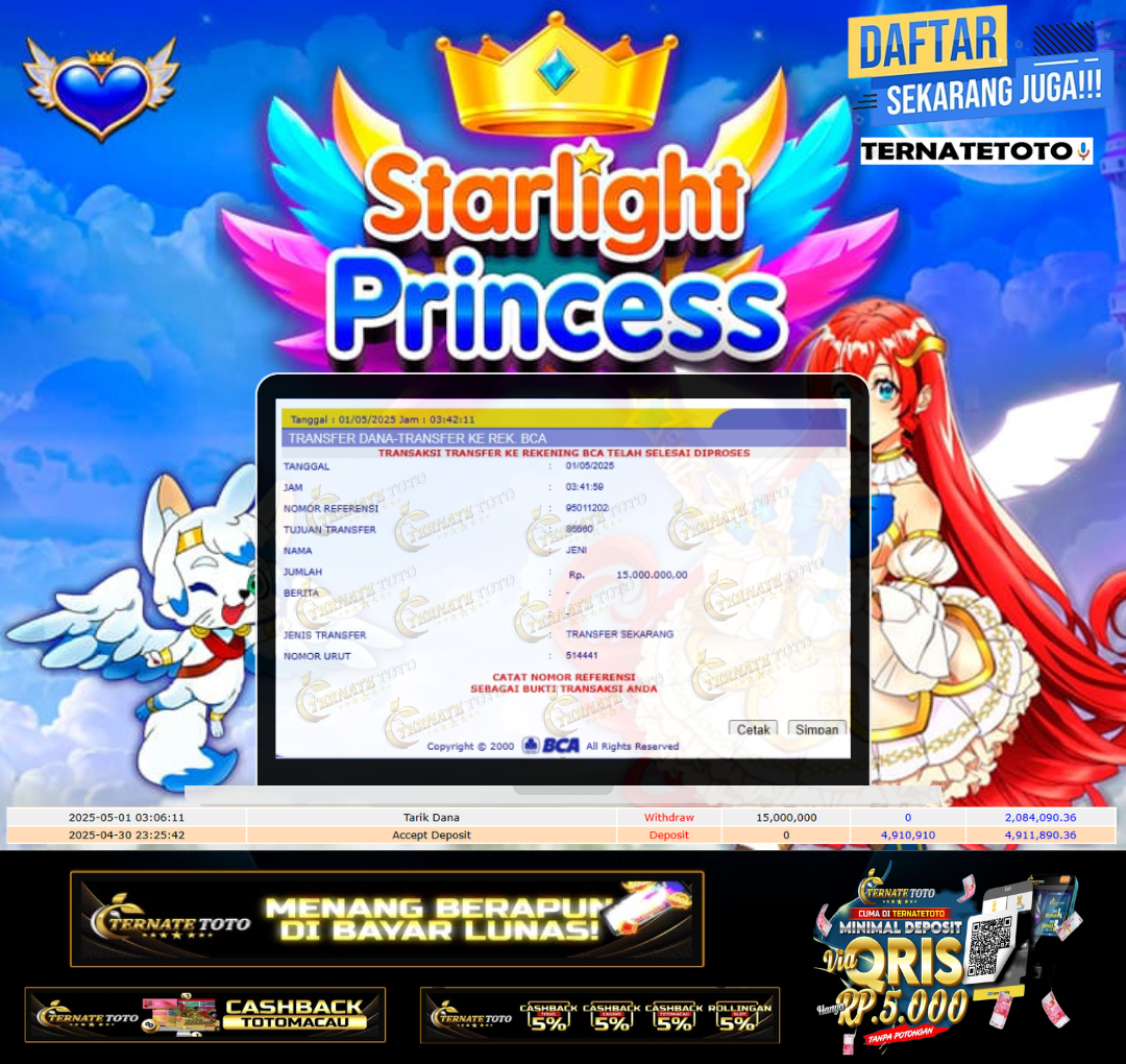 TERNATETOTO - MENANG STARLIGHT PRINCESS Rp.15,000,000,-