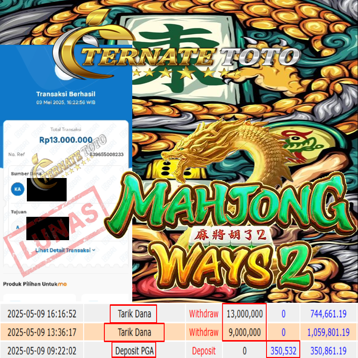 TERNATETOTO - MENANG MAHJONG WAYS 2 Rp.13,000,000,-