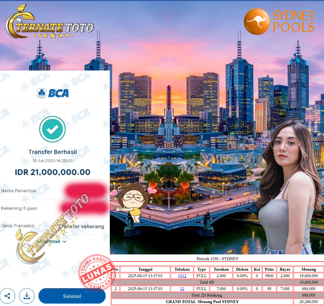 TERNATETOTO - JACKPOT SYDNEY POOLS, Rp.21,000,000